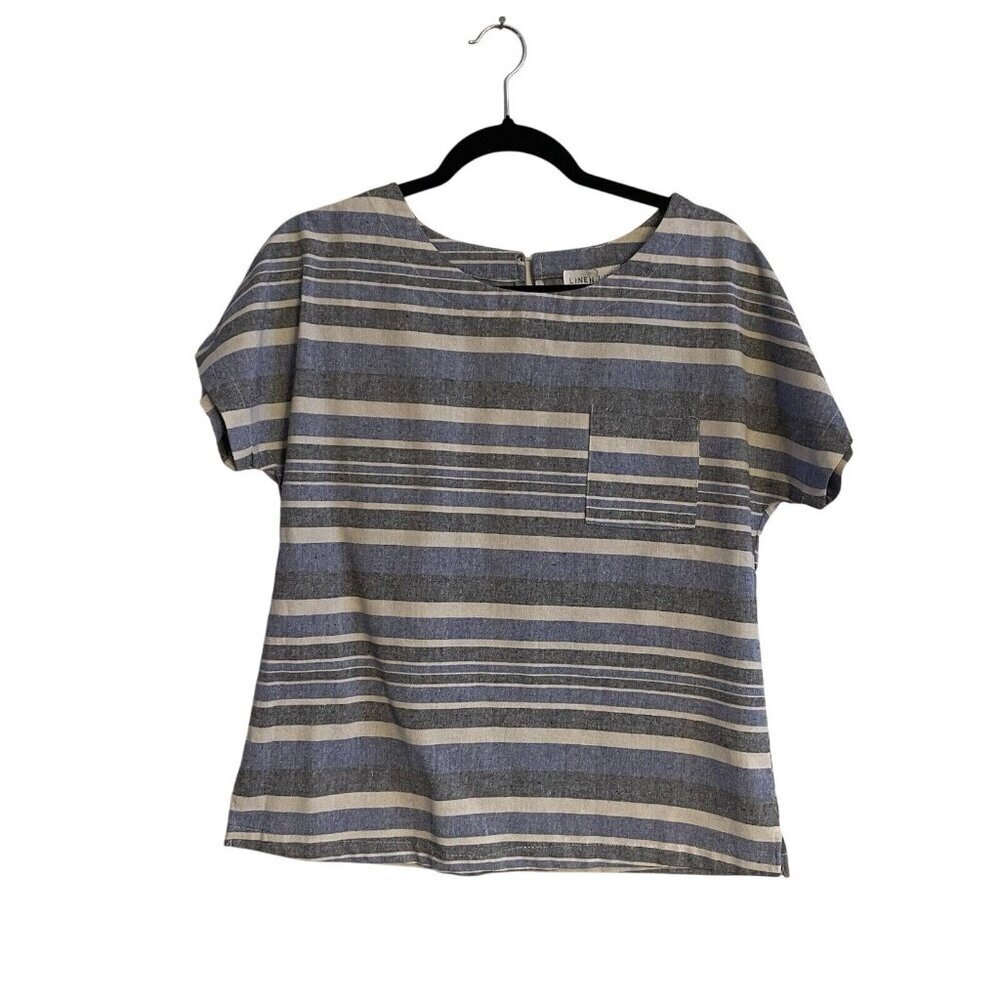 Linen Lux Women S Blue Striped Cotton Linen Beachy Lagenlook Boxy Blouse NWT